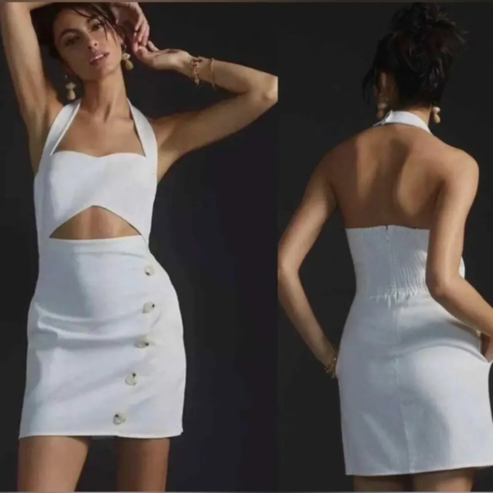 Anthropologie Mare Mare White Halter Cutout Mini Dress NWT XL